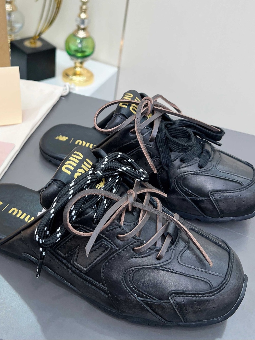 MIU MIU x New Balance 530 SL Mule Sneakers Black Gold